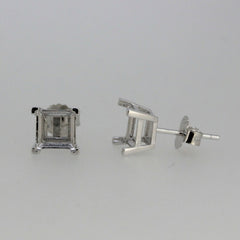 Sterling Silver Semi Mount Earrings Setting SQ 6x6 mm Stud White Topaz - Syzjewelry