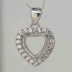 Sterling Silver Semi Mount Pendant Setting Heart HT 9x9mm With Halo - Syzjewelry