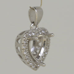 Sterling Silver Semi Mount Pendant Setting Heart HT 9x9mm With Halo - Syzjewelry