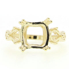 14K Yellow Gold Semi Mount Ring Setting Cushion 10x10 Asscher 9x9 Vintage Repro - Syzjewelry