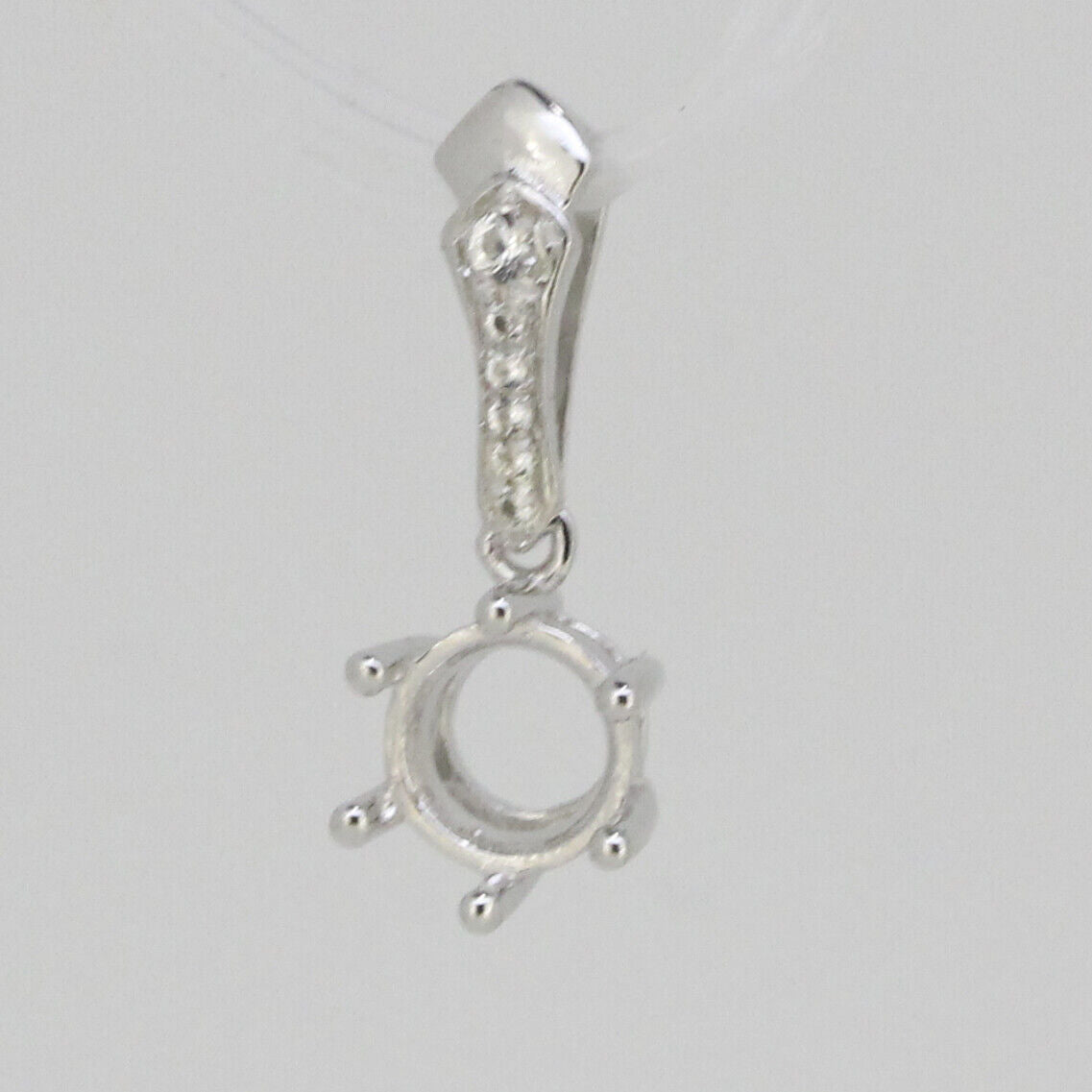 Delicate Sterling Silver Semi Mount Pendant Setting Round RD 6x6mm White Topaz - Syzjewelry