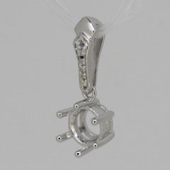 Delicate Sterling Silver Semi Mount Pendant Setting Round RD 6x6mm White Topaz - Syzjewelry