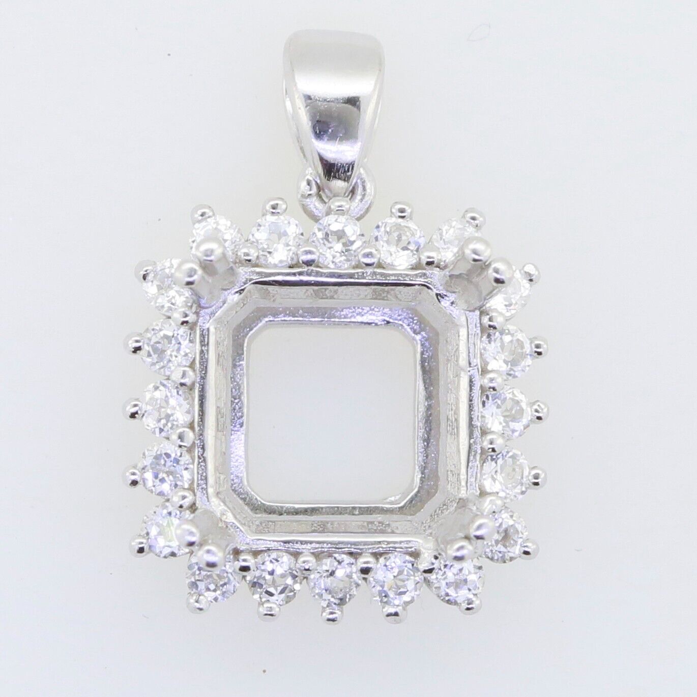 Sterling Silver Semi Mount Pendant Setting Square Emerald Oct 10x10mm Halo Topaz - Syzjewelry