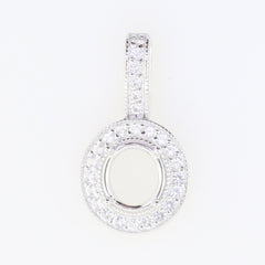 Sterling Silver Semi Mount Pendant Setting Oval OV 8X7mm Halo White Topaz - Syzjewelry