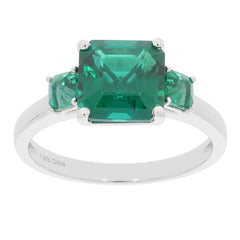 Sterling Silver Semi Mount Ring Setting Emerald OCT 8X8mm SQ 3.5mm 3 Stones - Syzjewelry