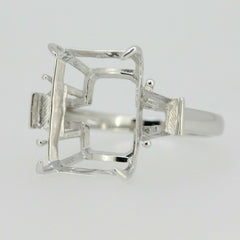 Sterling Silver Semi Mount Ring Setting OCT 16x12mm W/ Baguette Stone 6769 - Syzjewelry