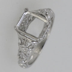 Filigree 10K White Gold Semi Mount Ring Setting Emerald OCT 9x7mm - Syzjewelry