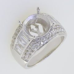 Sterling Silver Semi Mount Ring Setting Round RD 12x12mm Baguette 3 Row - Syzjewelry