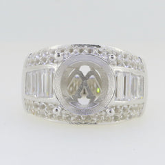 Sterling Silver Semi Mount Ring Setting Round RD 12x12mm Baguette 3 Row - Syzjewelry