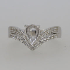 Sterling Silver Semi Mount Ring Setting Pear PE 8x6mm Double Shank Tiara - Syzjewelry