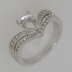 Sterling Silver Semi Mount Ring Setting Pear PE 8x6mm Double Shank Tiara - Syzjewelry