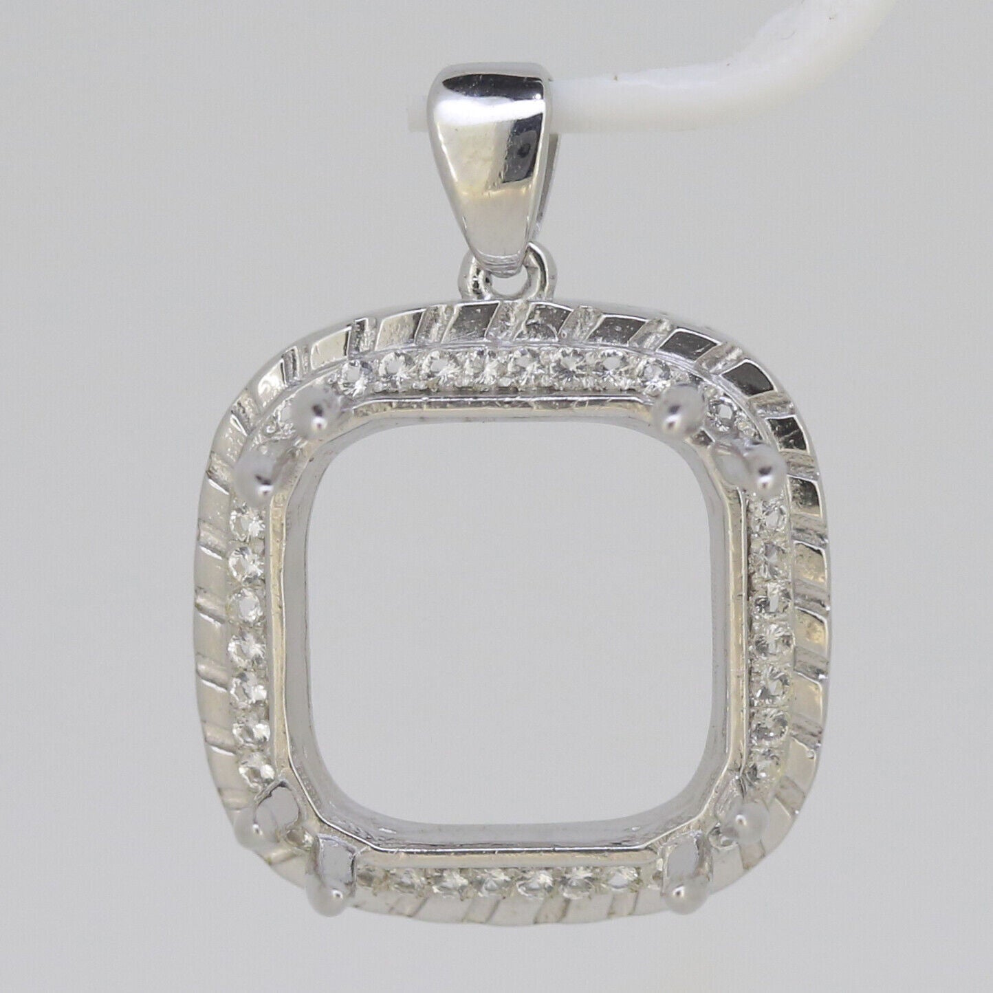 Sterling Silver Semi Mount Pendant Setting Cushion Cu 24.5x24.5x20mm Halo - Syzjewelry