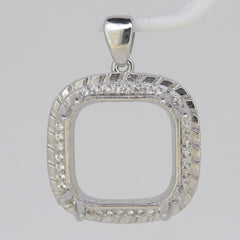 Sterling Silver Semi Mount Pendant Setting Cushion Cu 24.5x24.5x20mm Halo - Syzjewelry