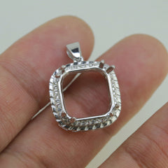 Sterling Silver Semi Mount Pendant Setting Cushion Cu 24.5x24.5x20mm Halo - Syzjewelry