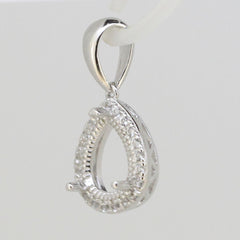 Sterling Silver Semi Mount Pendant Setting Pear PE 8x6mm Halo White Topaz P326 - Syzjewelry