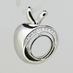 Sterling Silver Semi Mount Pendant Setting Oval OV 10x8mm Apple Theme - Syzjewelry