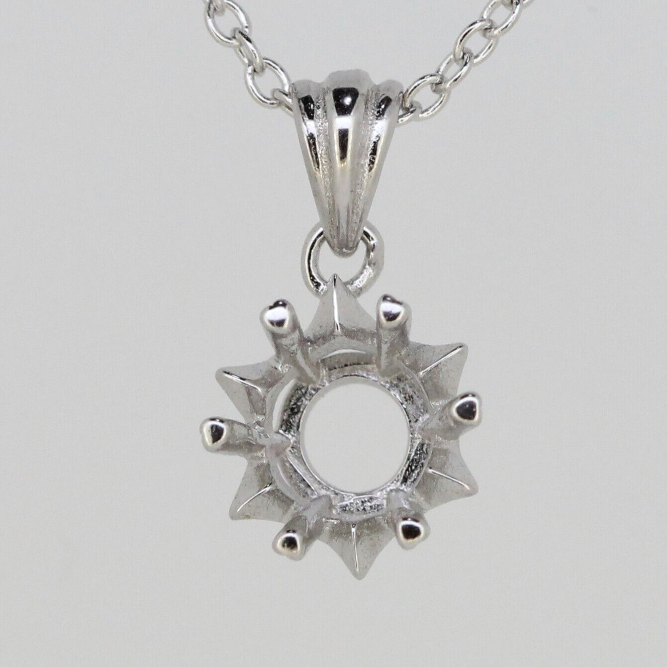 Sterling Silver Semi Mount Pendant Setting Round RD 6x6mm Solitaire White Topaz - Syzjewelry