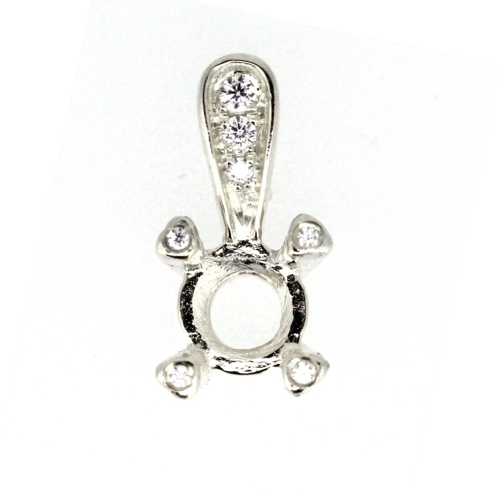 Sterling Silver Semi Mount Pendant Setting Round RD 5x5mm W/ White Topaz L297P29 - Syzjewelry