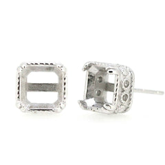 Sterling Silver Semi Mount Earrings Setting Cushion CU 8X8mm Stud milgrain - Syzjewelry