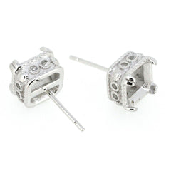 Sterling Silver Semi Mount Earrings Setting Cushion CU 8X8mm Stud milgrain - Syzjewelry