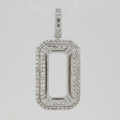 Sterling Silver Semi Mount Pendant Setting Emerald OCT 15x7 mm W/ White Topaz So - Syzjewelry