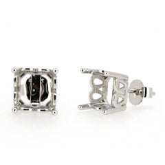 Sterling Silver Semi Mount Earrings Setting Asscher AS SQ 8x8mm Stud White Topaz - Syzjewelry