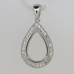 Sterling Silver Semi Mount Pendant Setting Pear PE 15x10mm Halo White Topaz - Syzjewelry