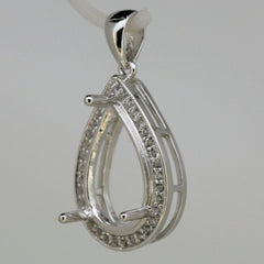 Sterling Silver Semi Mount Pendant Setting Pear PE 15x10mm Halo White Topaz - Syzjewelry