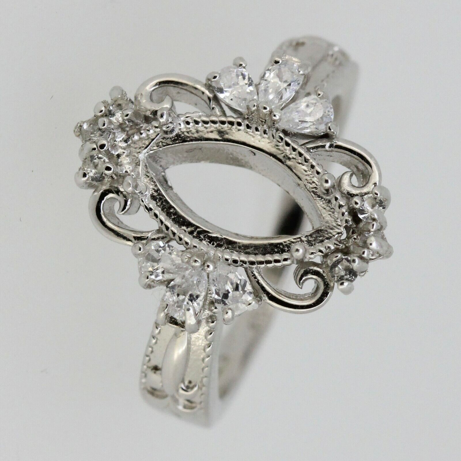 Sterling Silver Semi Mount Ring Setting Marquise MQ 12x6mm Fleur Di Lis - Syzjewelry