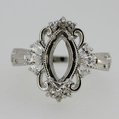 Sterling Silver Semi Mount Ring Setting Marquise MQ 12x6mm Fleur Di Lis - Syzjewelry