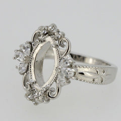 Sterling Silver Semi Mount Ring Setting Marquise MQ 12x6mm Fleur Di Lis - Syzjewelry