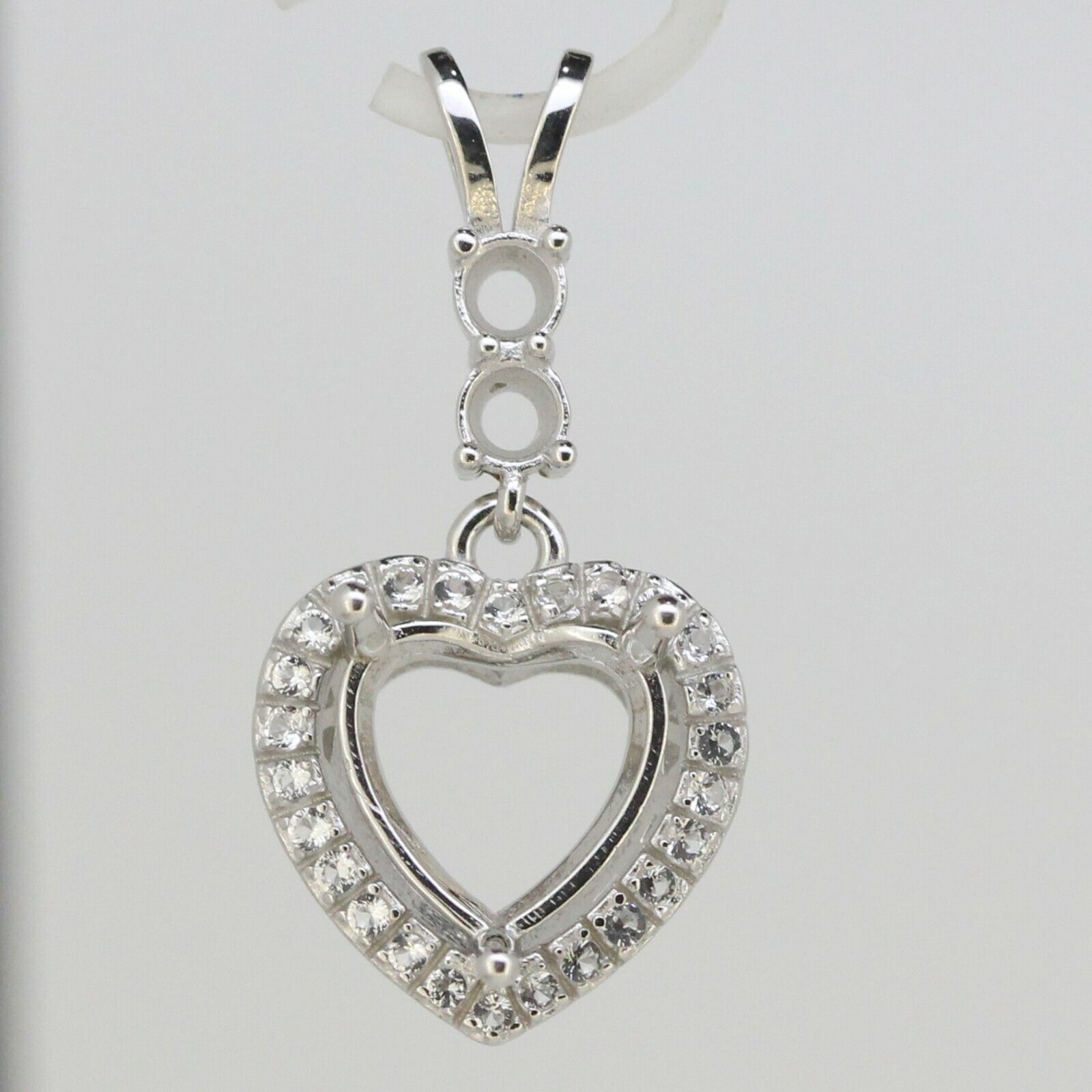 Sterling Silver Semi Mount Pendant Setting Heart HT 10x10mm RD 3.5mm White Topaz - Syzjewelry