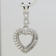 Sterling Silver Semi Mount Pendant Setting Heart HT 10x10mm RD 3.5mm White Topaz - Syzjewelry