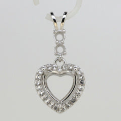 Sterling Silver Semi Mount Pendant Setting Heart HT 10x10mm RD 3.5mm White Topaz - Syzjewelry