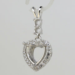 Sterling Silver Semi Mount Pendant Setting Heart HT 10x10mm RD 3.5mm White Topaz - Syzjewelry