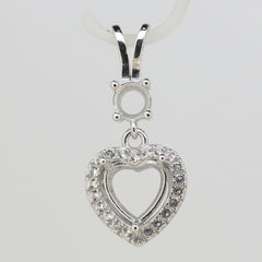 Sterling Silver Semi Mount Pendant Setting Heart HT 9x9mm RD 5mm White Topaz - Syzjewelry