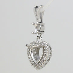 Sterling Silver Semi Mount Pendant Setting Heart HT 9x9mm RD 5mm White Topaz - Syzjewelry