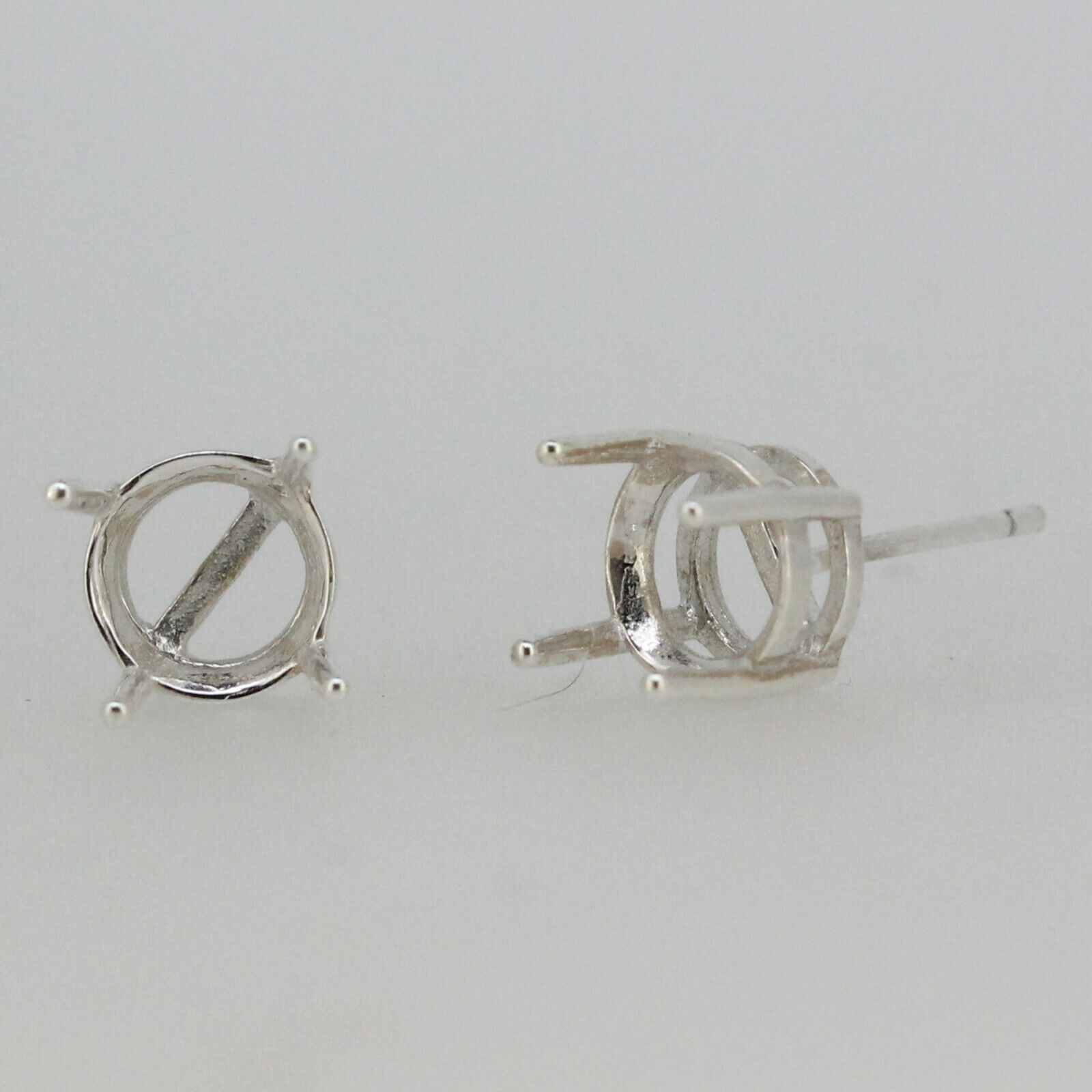 Sterling Silver Semi Mount Earrings Setting Round RD 8x8mm Stud - Syzjewelry