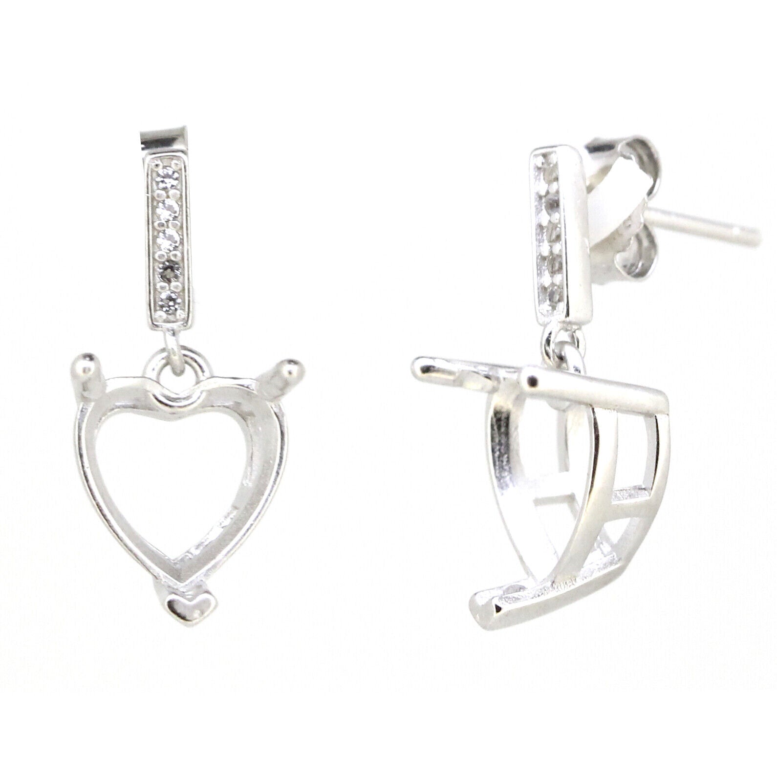 Sterling Silver Semi Mount Earrings Setting Heart HT 9x9mm Earring White Topaz - Syzjewelry