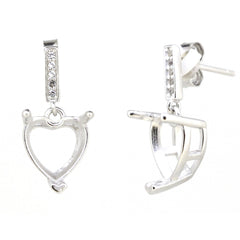 Sterling Silver Semi Mount Earrings Setting Heart HT 9x9mm Earring White Topaz - Syzjewelry