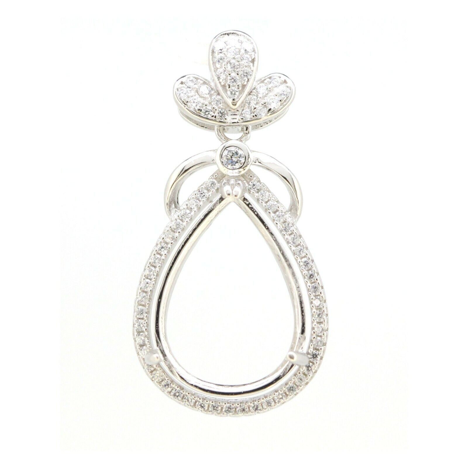 Sterling Silver Semi Mount Pendant Setting Pear Shape PE 18x13mm with Accent L58 - Syzjewelry