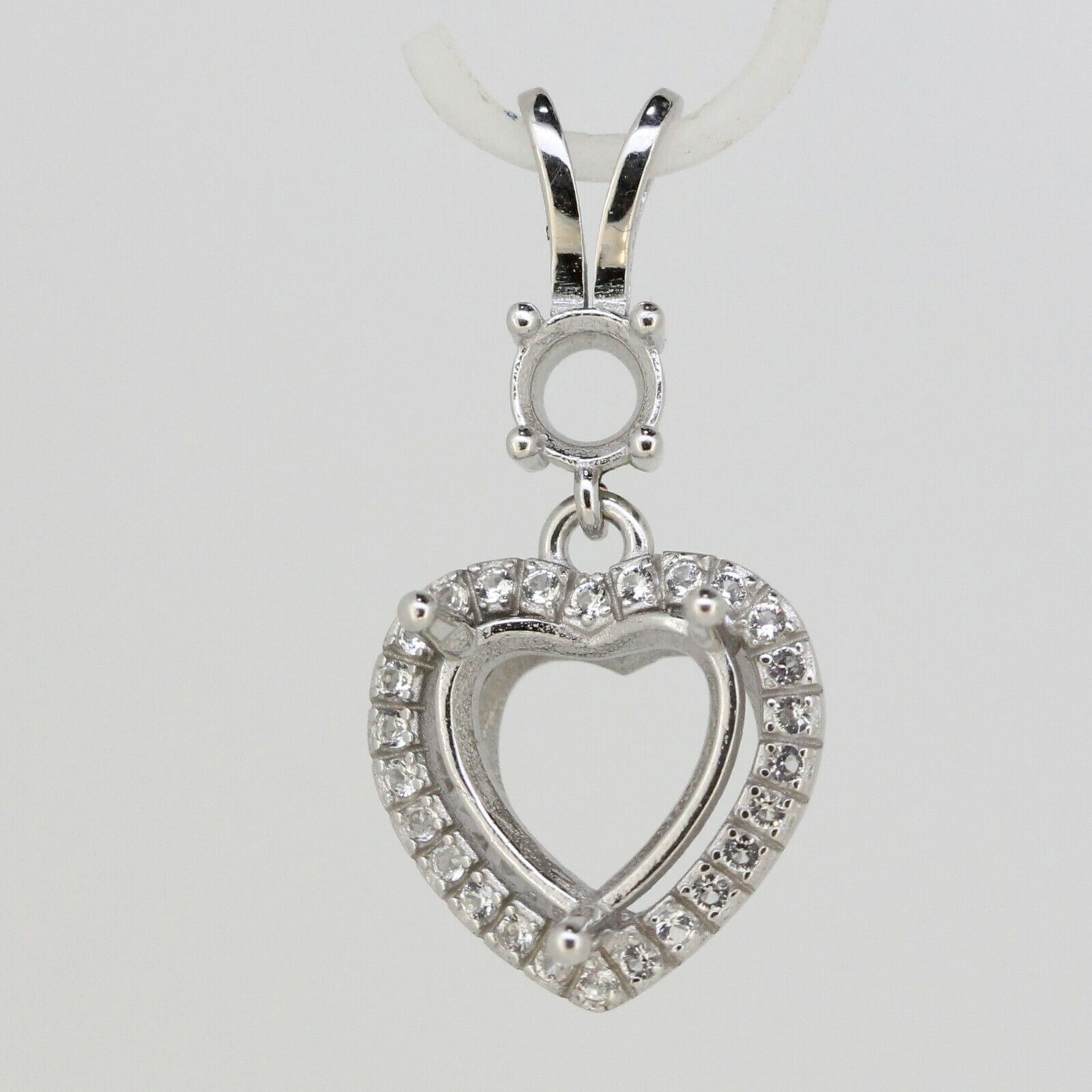 Sterling Silver Semi Mount Pendant Setting Heart HT 10x10mm RD 5mm White Topaz - Syzjewelry