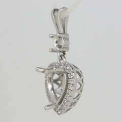 Sterling Silver Semi Mount Pendant Setting Heart HT 10x10mm RD 5mm White Topaz - Syzjewelry