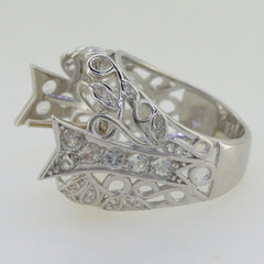 Art Nouveau Style Sterling Silver Semi Mount Ring Setting for Pearl Round Rd 15x15mm w/ White Topaz