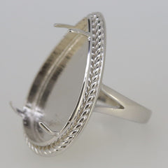 Vintage Style Sterling Silver Semi Mount Ring Setting PE 27X17mm Cabochon - Syzjewelry