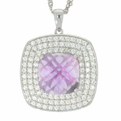 Sterling Silver Semi Mount Pendant Setting CU 12X12mm Triple Halo W/ White Topaz - Syzjewelry