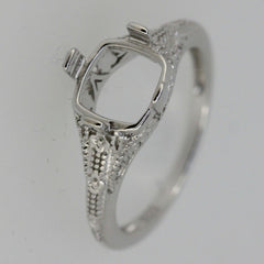 Art Deco Style Sterling Silver Semi Mount Ring Setting Cushion CU 8x8mm