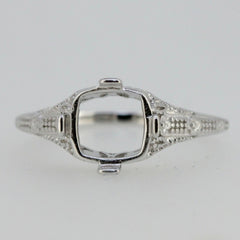 Art Deco Style Sterling Silver Semi Mount Ring Setting Cushion CU 8x8mm