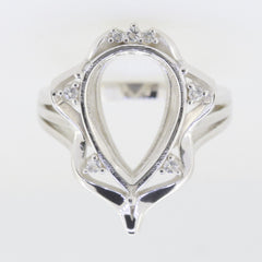 Sterling Silver Semi Mount Ring Setting PE 16X11mm White Topaz - Syzjewelry