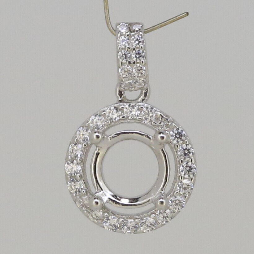 Sterling Silver Semi Mount Pendentif Réglage Rond RD 6x6mm Halo avec CZ - Syzjewelry